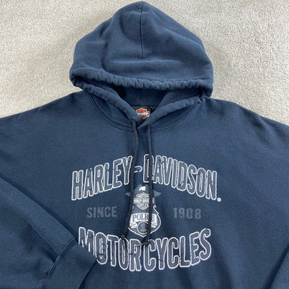 Vtg Harley-Davidson Hoodie Mens XL Black Police Motorcycles Graphic Pullover